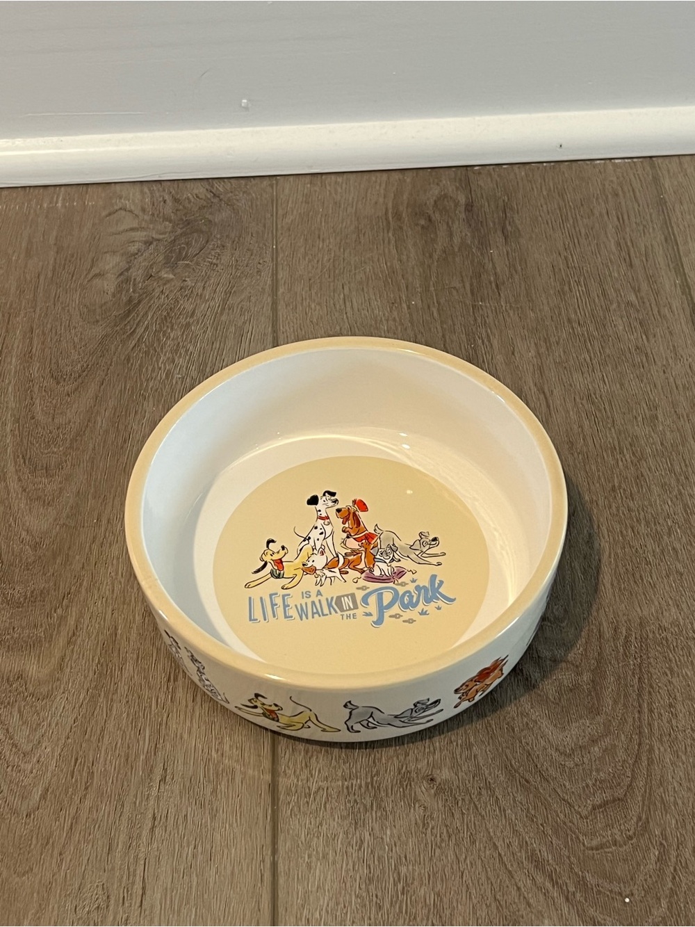 Disney Dogs Ceramic Small Dog Bowl 6” W x 2” D  - Life Is A Walk In The Park